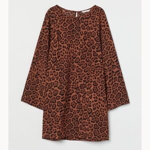 Brown/jaguar print wide sleeve dress
